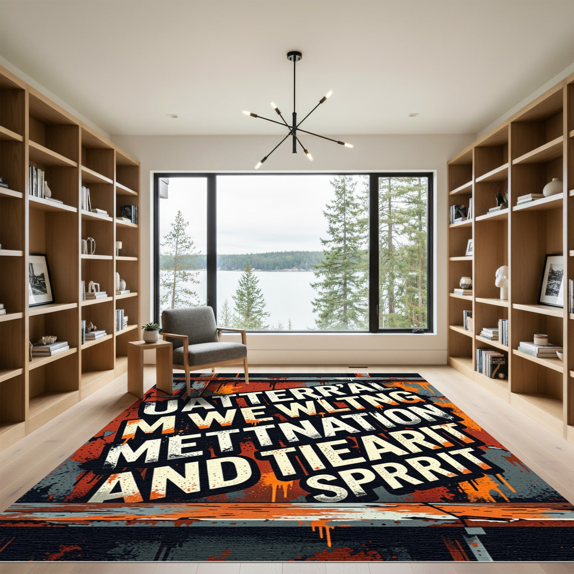Distressed Industrial Orange Typography Urban Art Rug