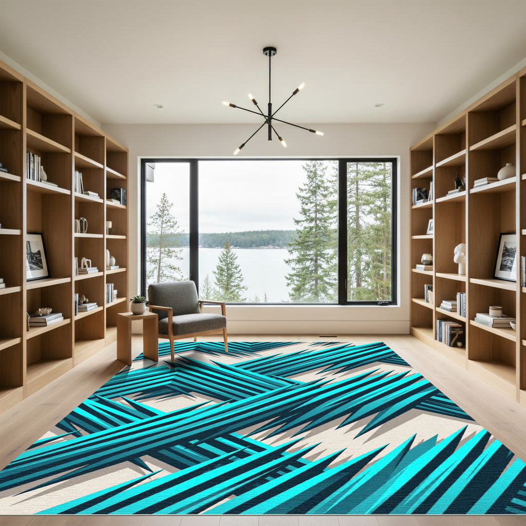 Sharp Teal Jagged Geometric Lines Rug