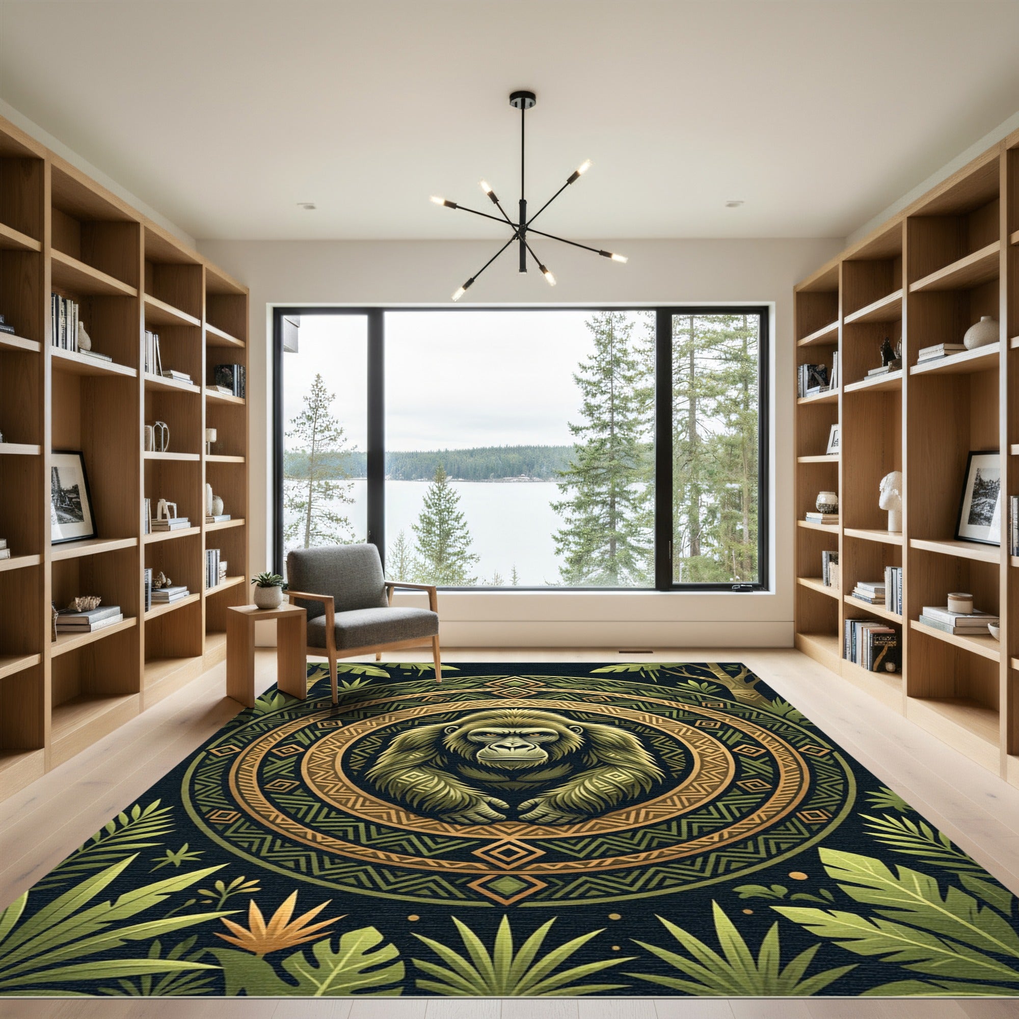 Golden Gorilla Jungle Geometric Mandala Rug