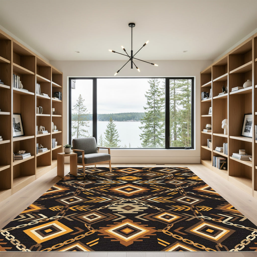 Golden Chain Earthy Tribal Diamond Area Rug