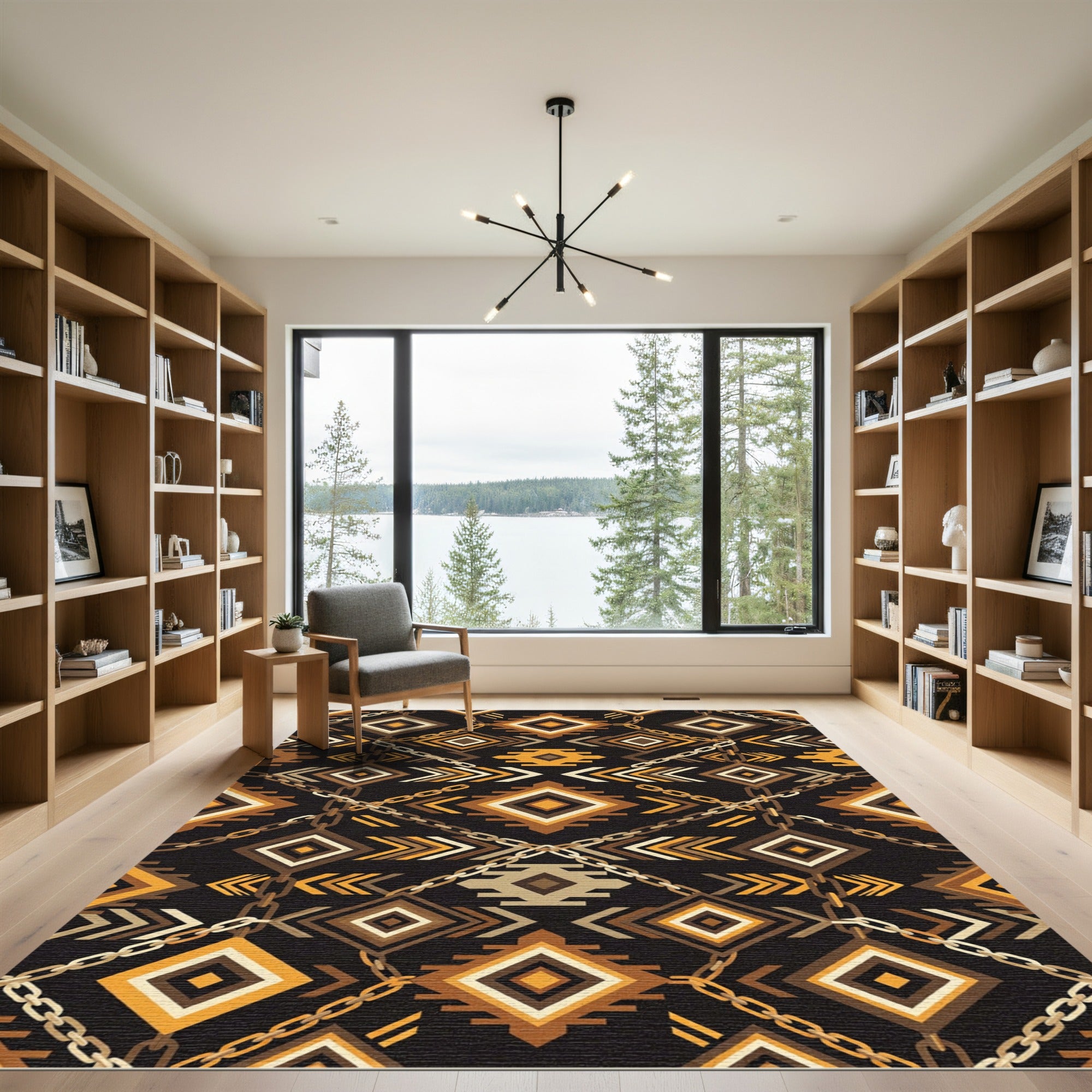 Golden Chain Earthy Tribal Diamond Area Rug