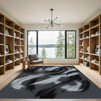 Monochrome Abstract Swirl Brushstroke Rug