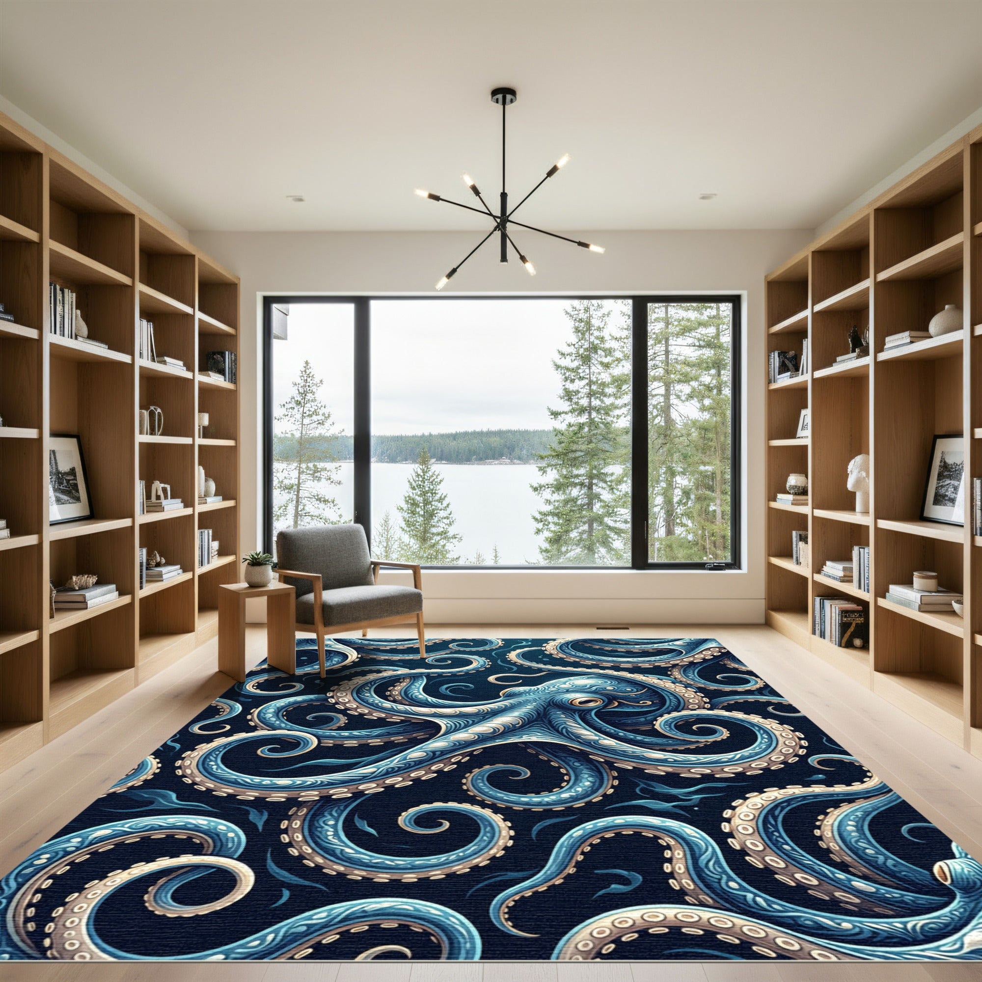 Deep Blue Intricate Octopus Swirl Rug