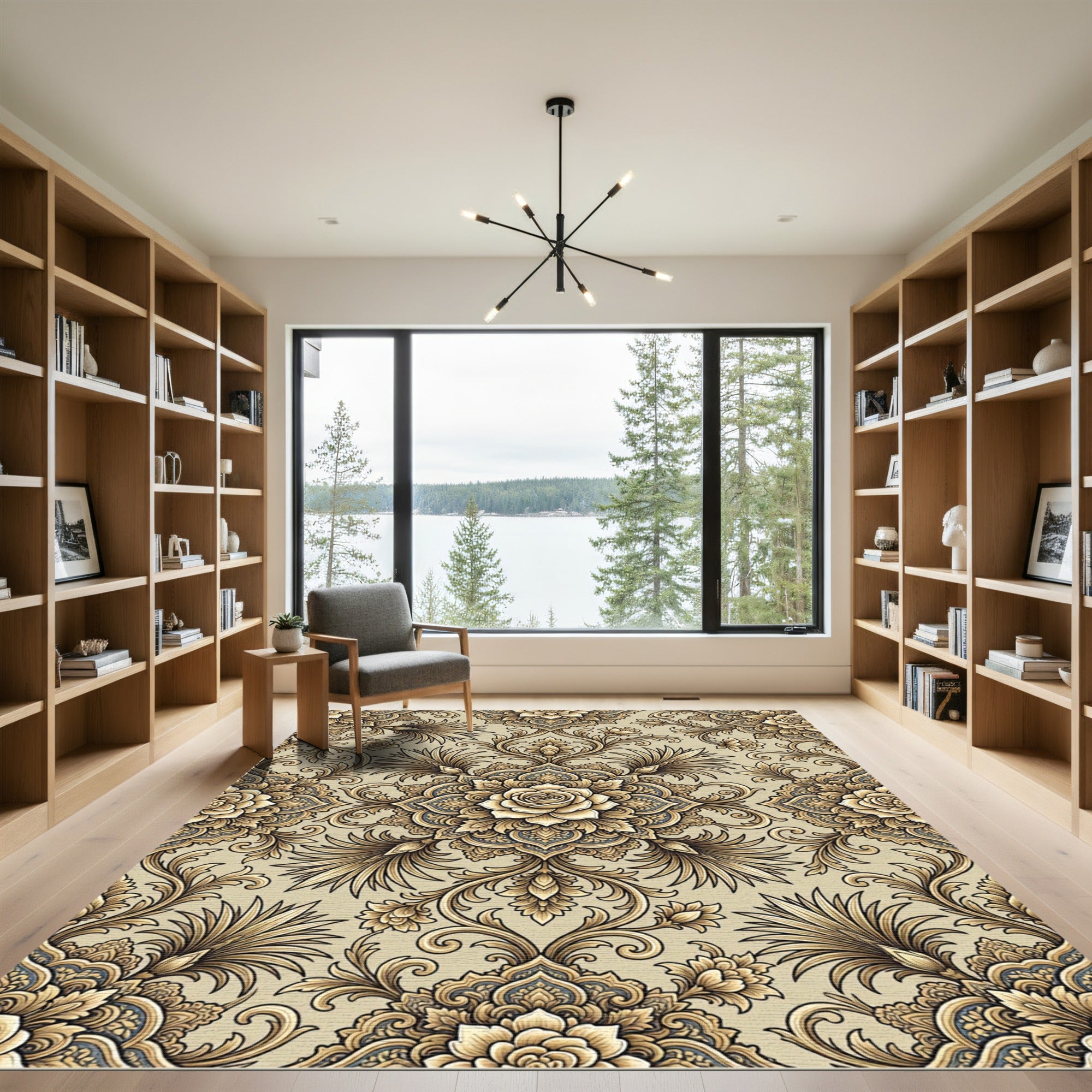 Sepia Golden Floral Damask Rug
