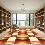 Retro Sunset Horizon Squares Rug