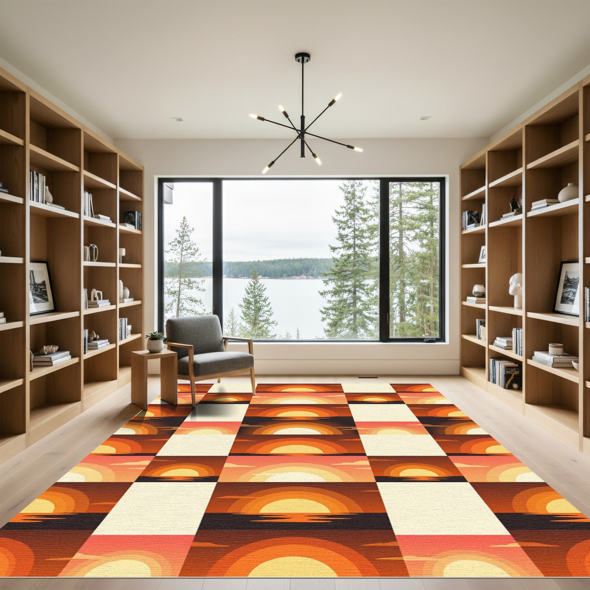 Retro Sunset Horizon Squares Rug