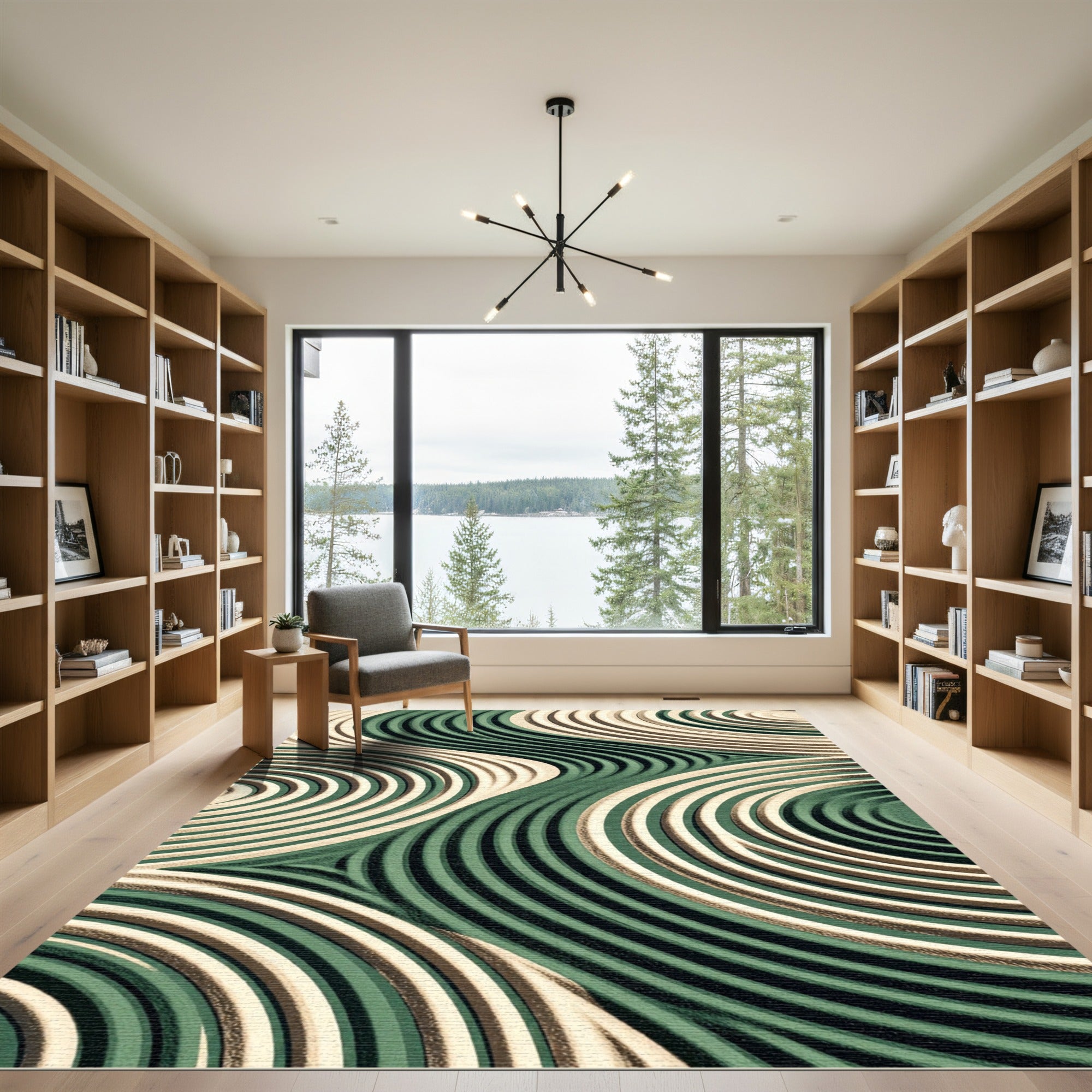 Sage Green Swirling Concentric Wave Art Rug