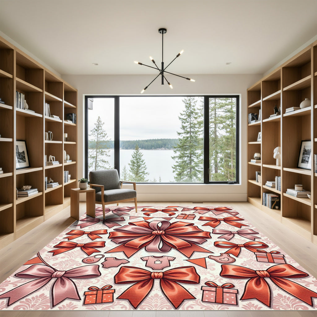 Blush and Coral Bow Ribbon Collage Rug