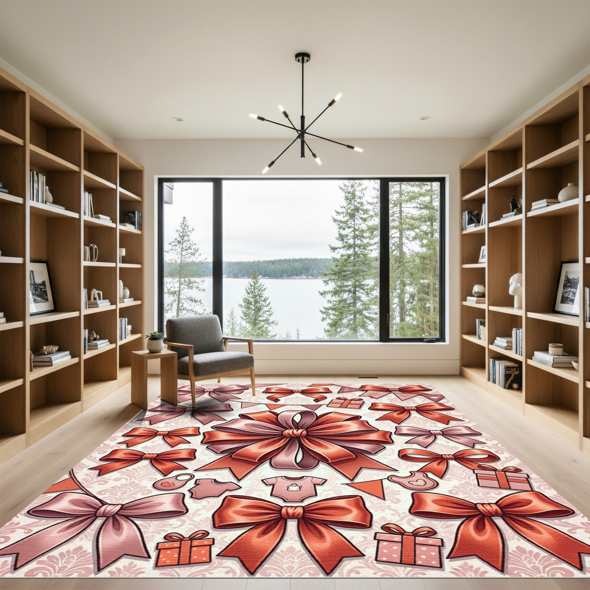 Blush and Coral Bow Ribbon Collage Rug