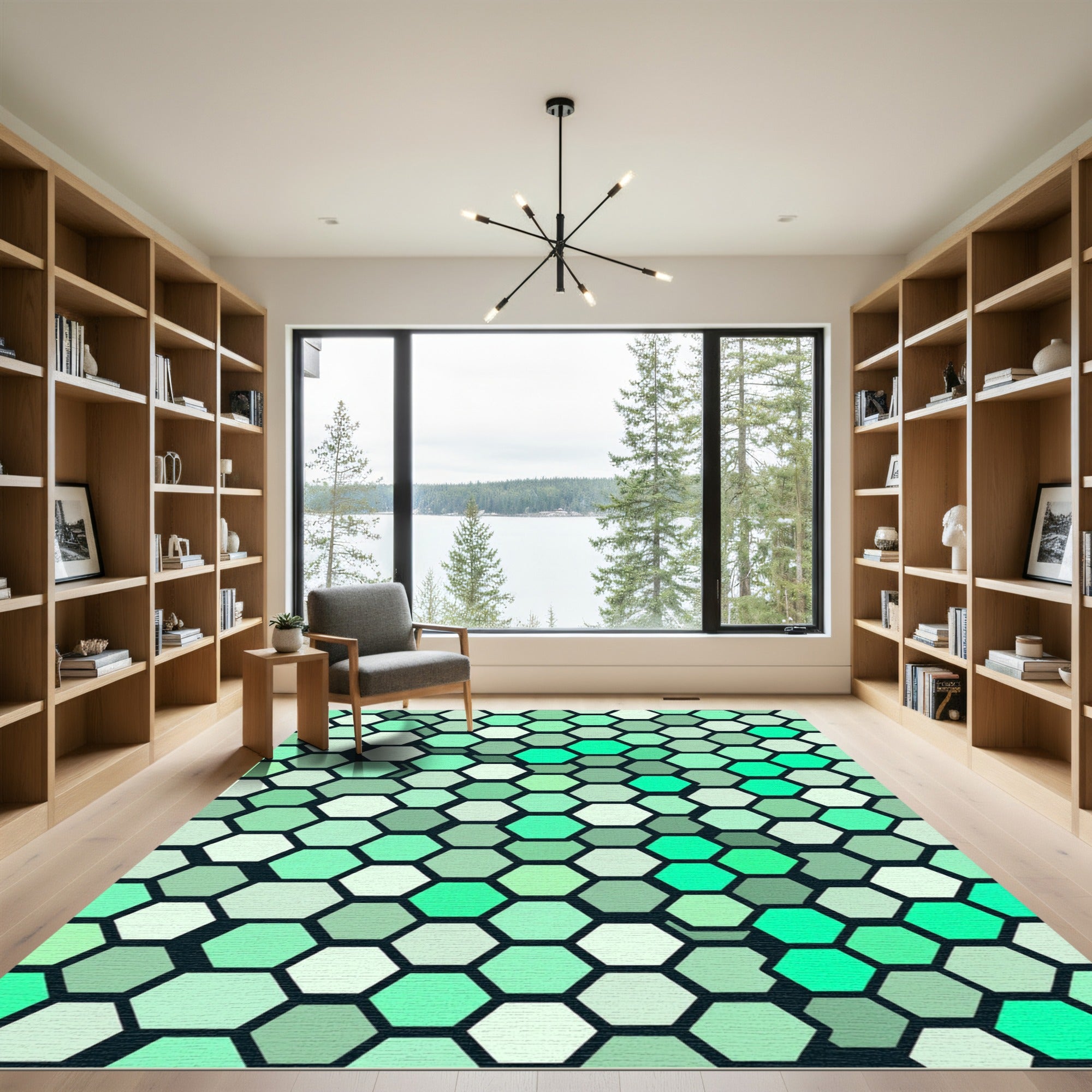 Aqua Green Hexagon Array Rug