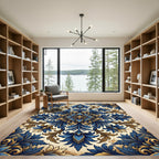 Ornate Royal Blue Gold Floral Medallion Rug