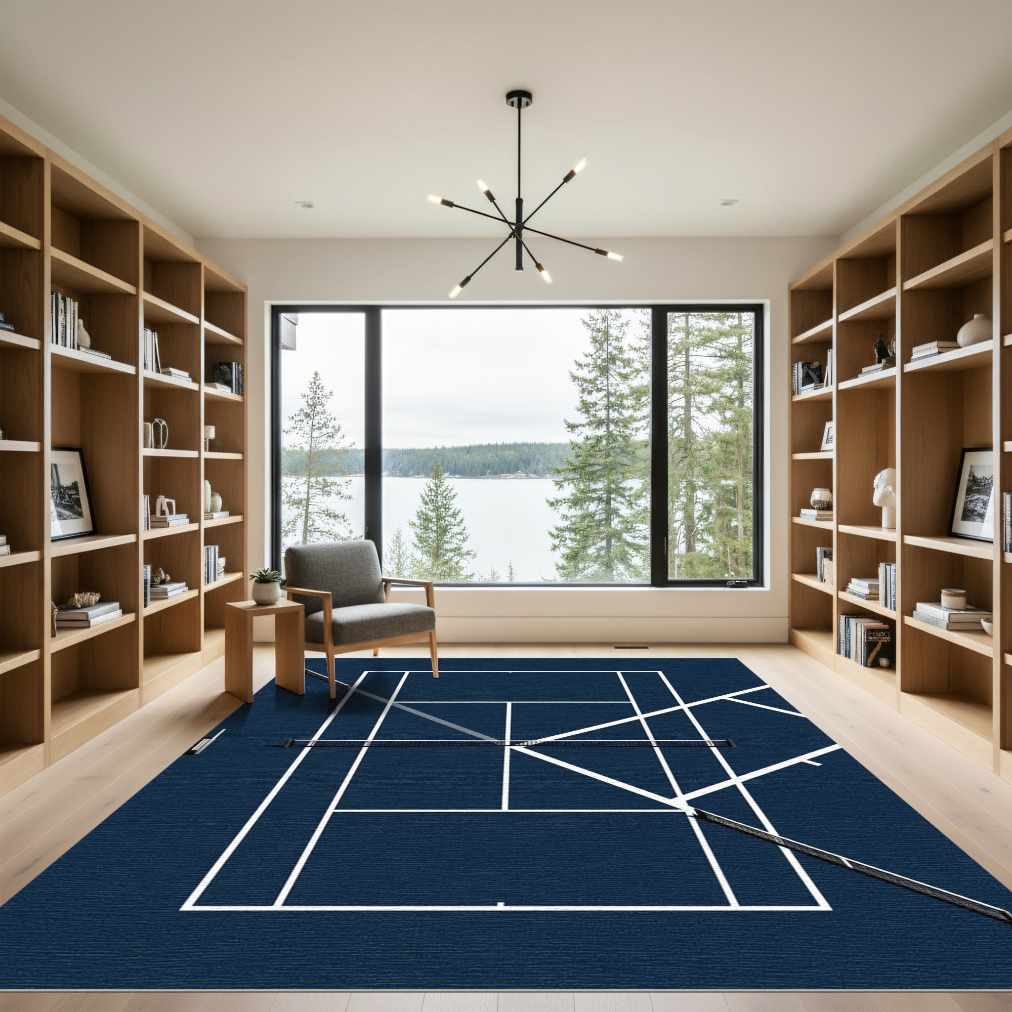 Minimalist Navy Tennis Court Graphic Rug