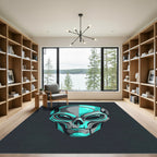 Cyan Alien Head Minimalist Grayscale Art Rug