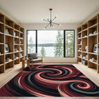 Dark Crimson Black Swirling Abstract Wave Rug