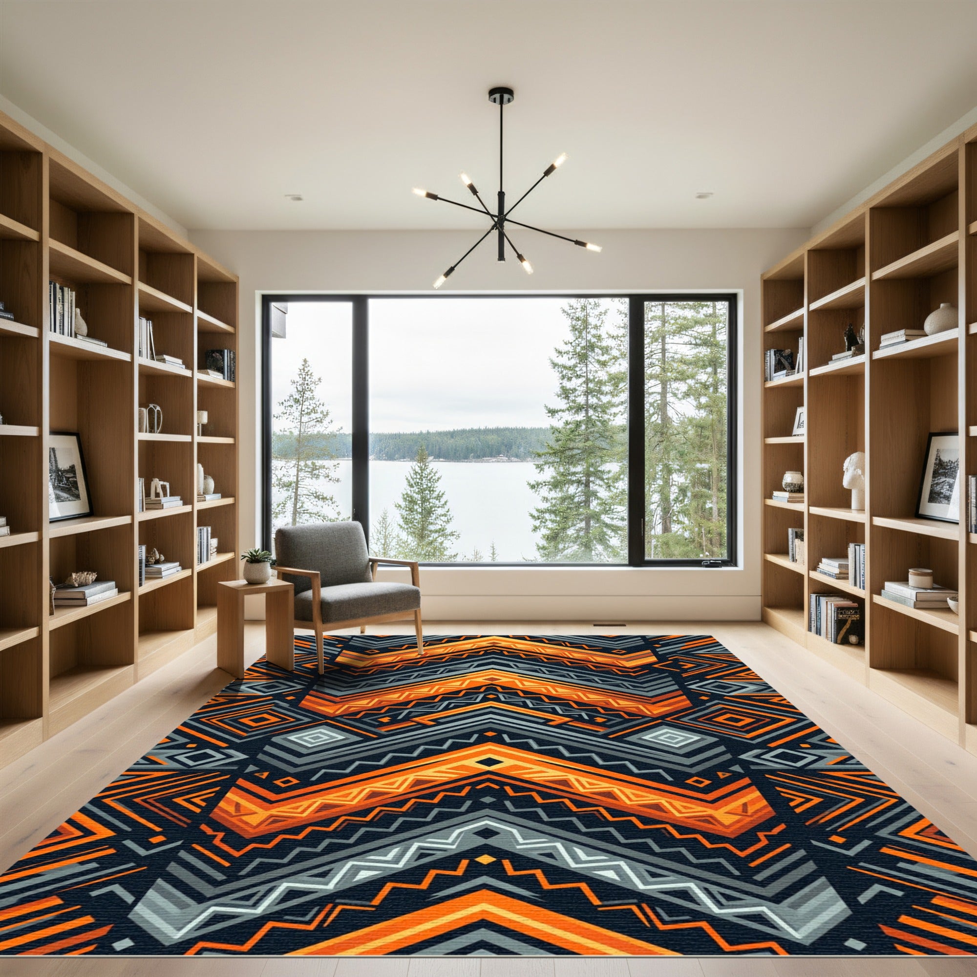 Bold Amber Charcoal Geometric Chevron Rug