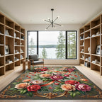 Elegant Rose Ribbon Floral Arrangement Rug