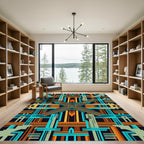 Geometric Teal and Orange Art Deco Abstract Rug