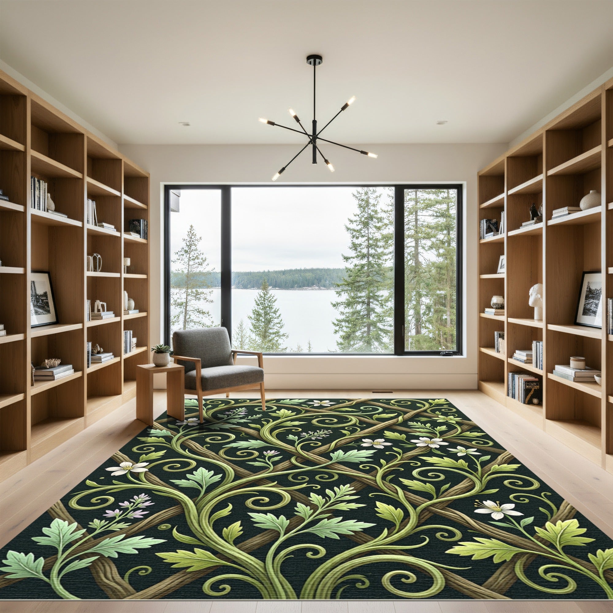 Verdant Vine Lattice White Bloom Rug