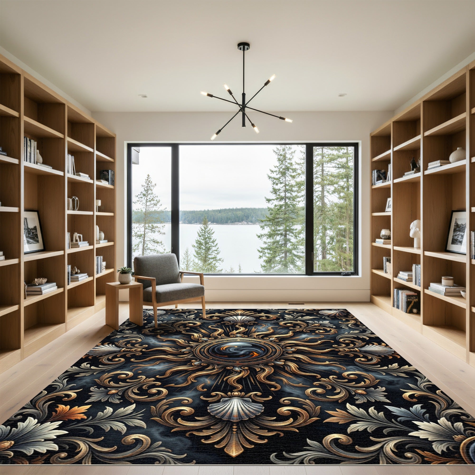Celestial Gold Shell Baroque Medallion Rug