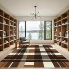 Brown Cream Plaid Checkered Overlay Rug