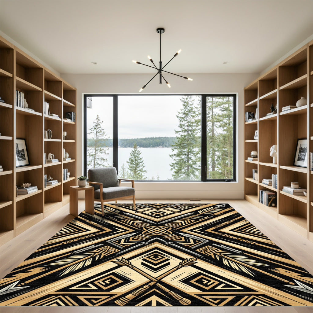 Tribal Arrows Gold Geometric Rug