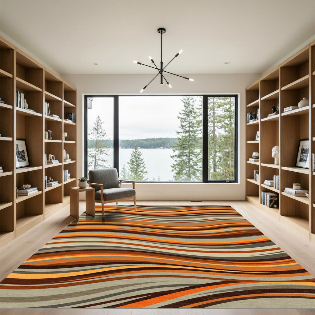 Earthy Amber Wavy Striped Rug