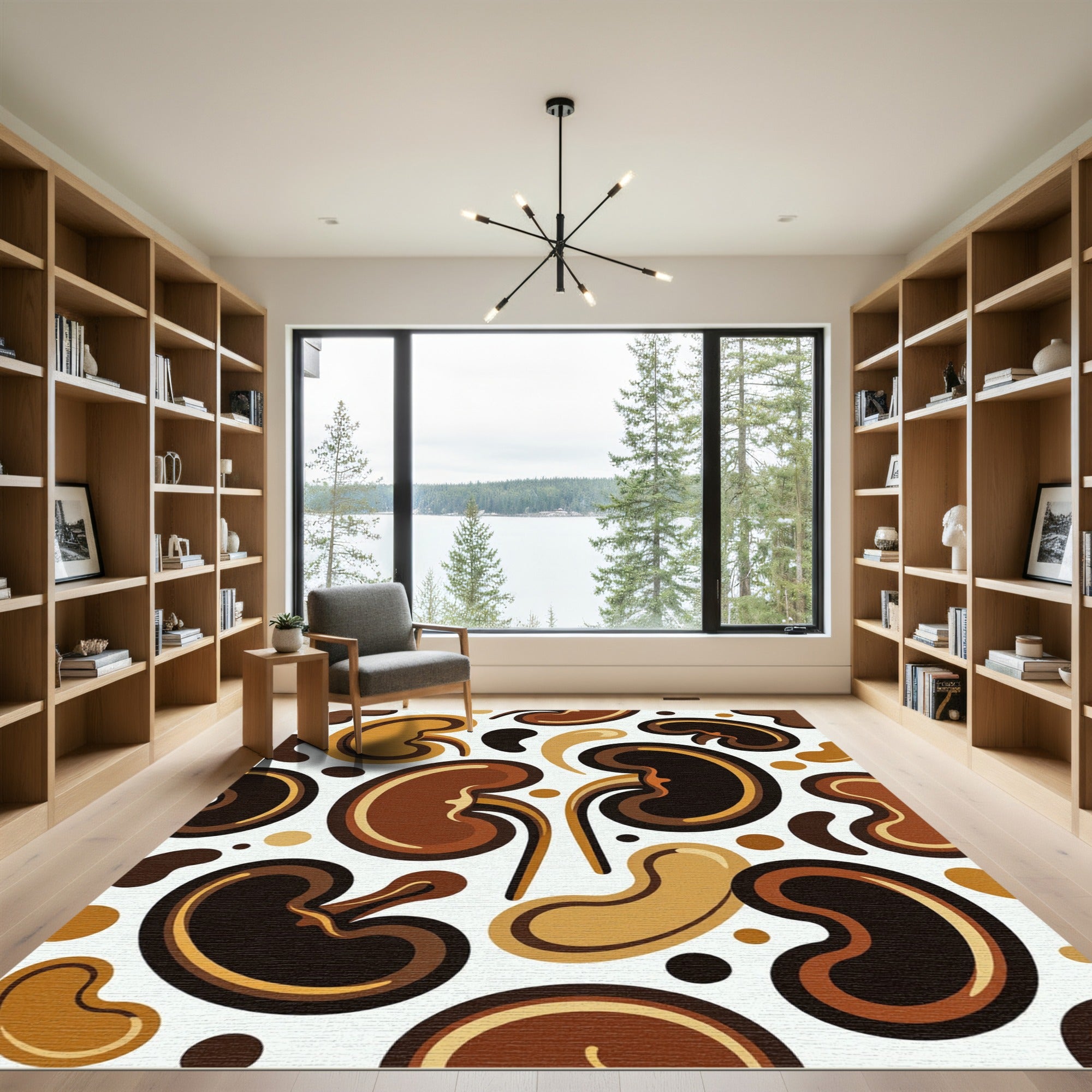 Earthy Brown Kidney Bean Shapes Rug