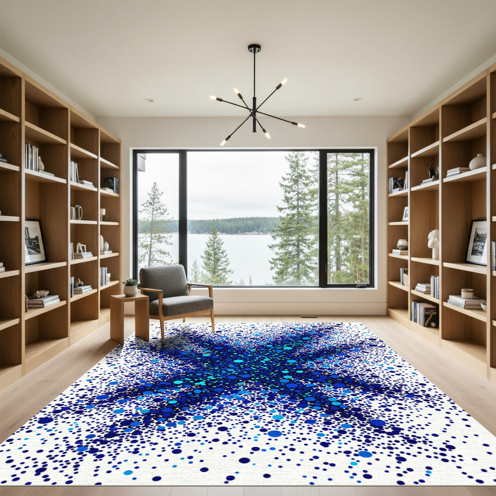 Deep Blue Scatter Organic Forms Rug