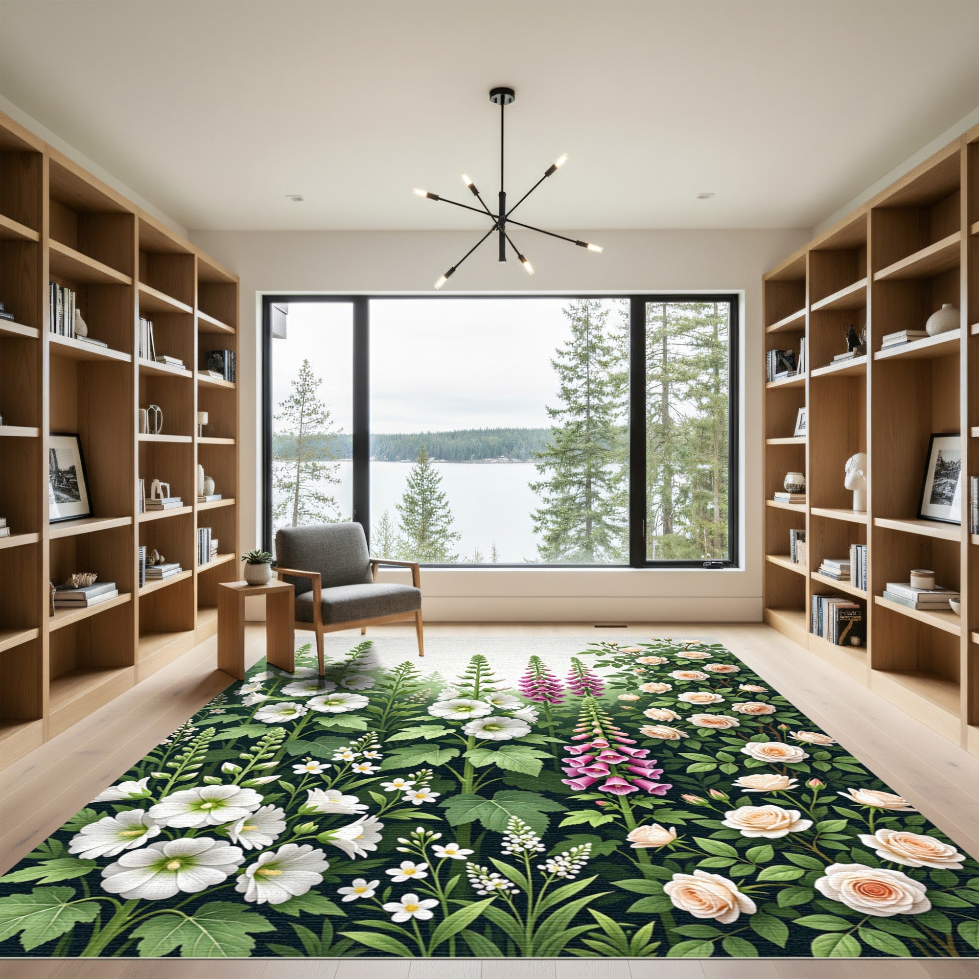 Whimsical Garden Bloom Rose Hollyhock Rug