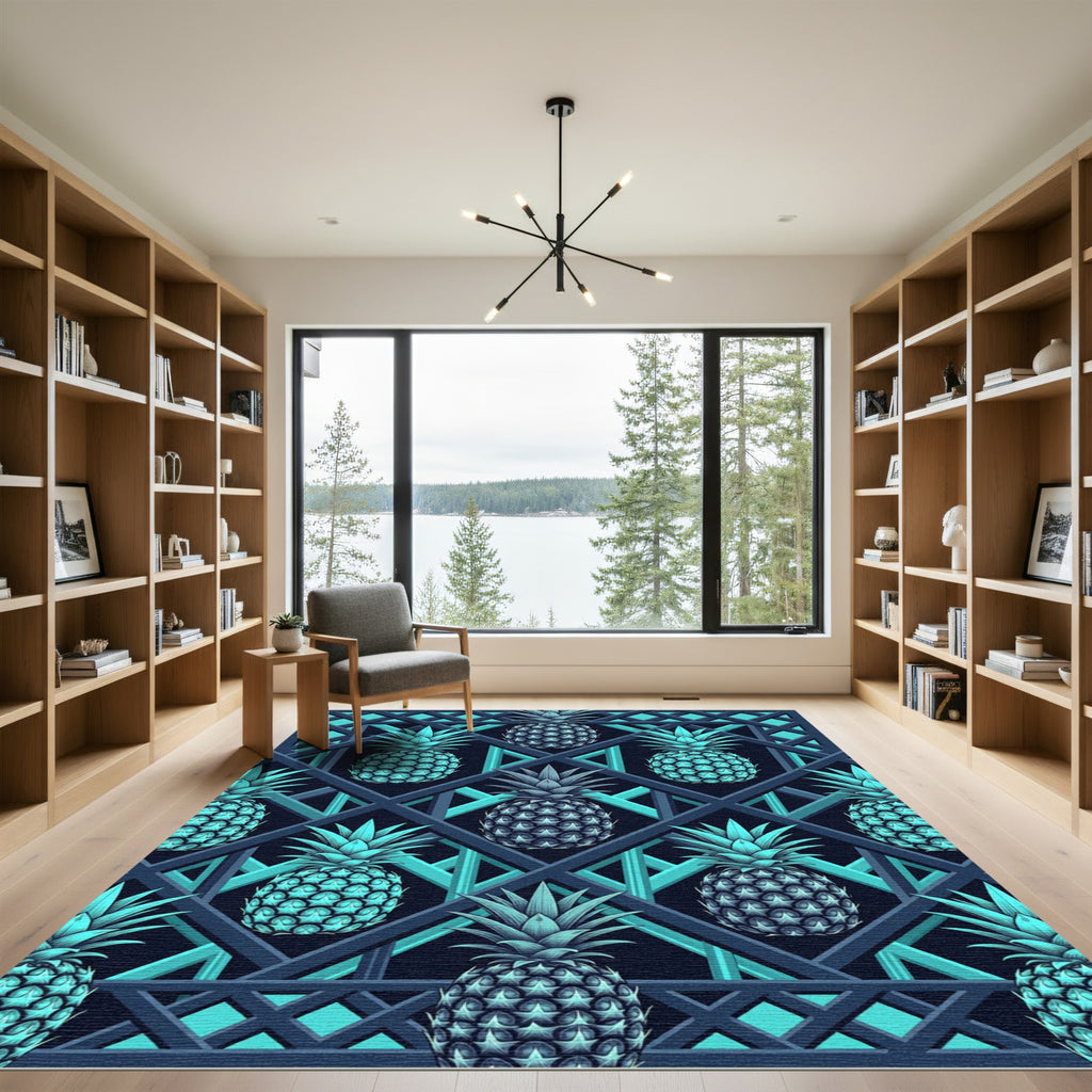 Geometric Teal Pineapple Lattice Decor Rug