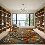 Ornate Golden Floral Medallion Artifact Rug