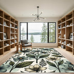 Botanical Sage and Cream Floral Illustration Rug