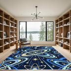 Atomic Blue Yellow Starburst Swirl Rug