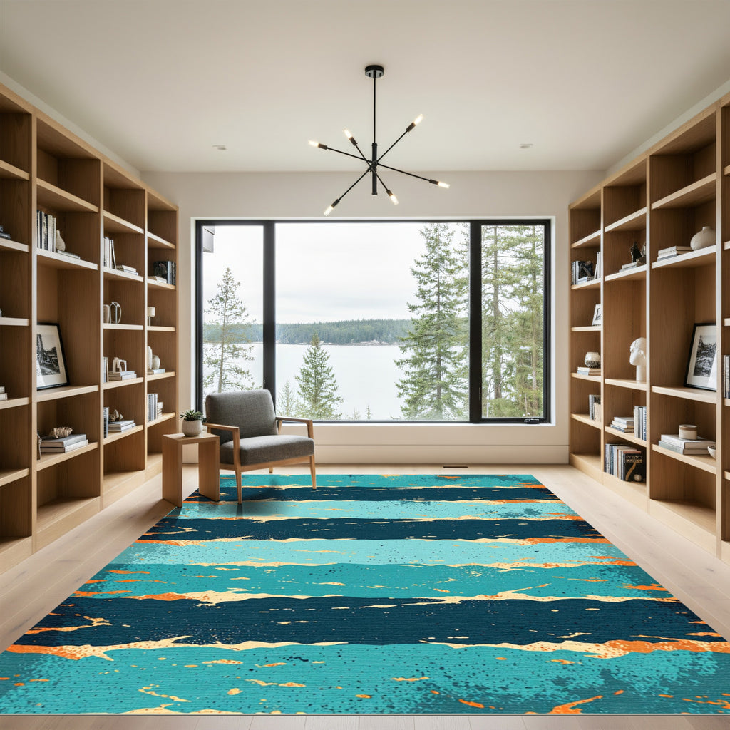 Aqua Teal Orange Splotch Stripes Rug