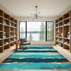 Aqua Teal Orange Splotch Stripes Rug