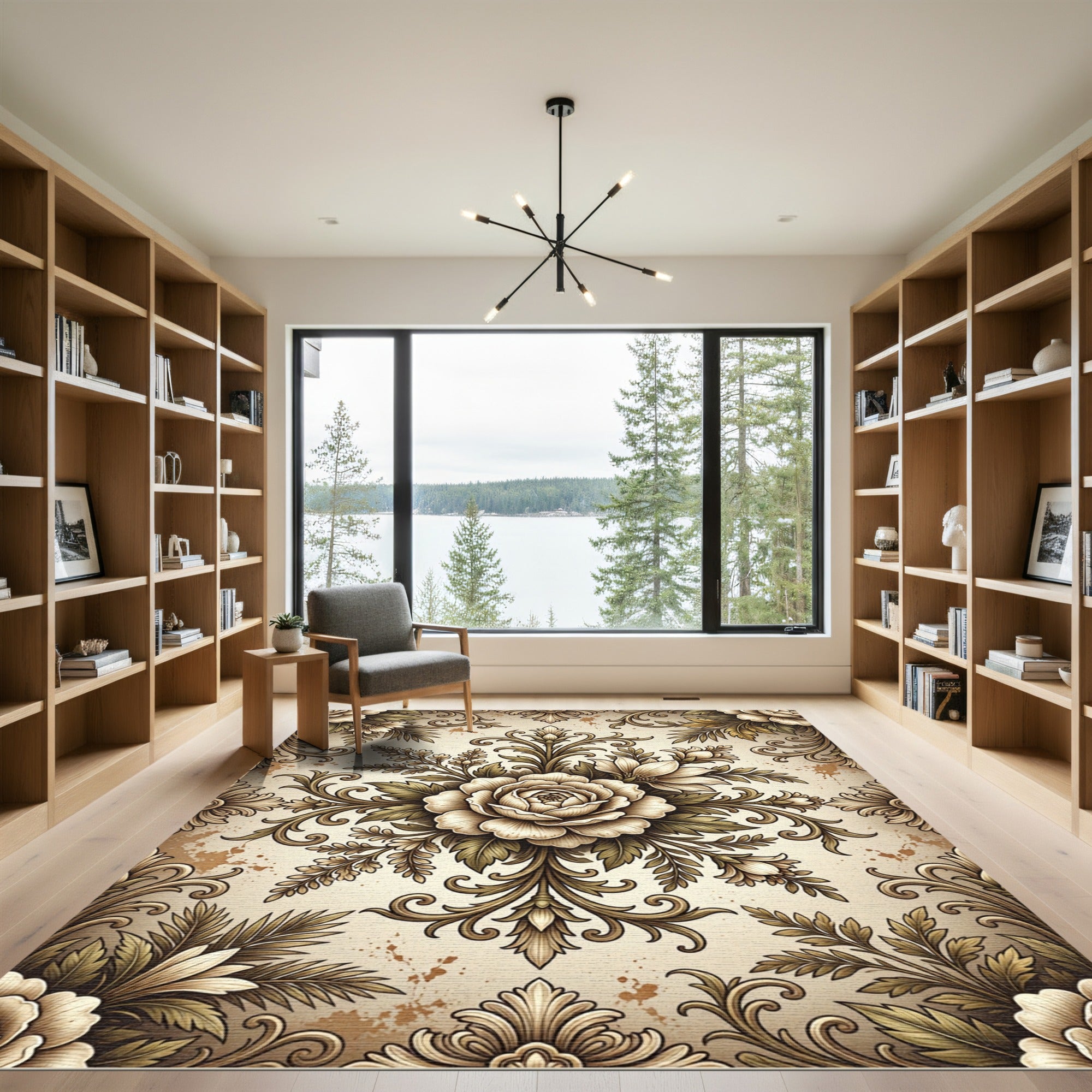 Antique Floral Swirl Scrollwork Rug