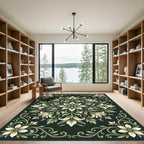 Elegant Cream and Sage Botanical Medallion Rug