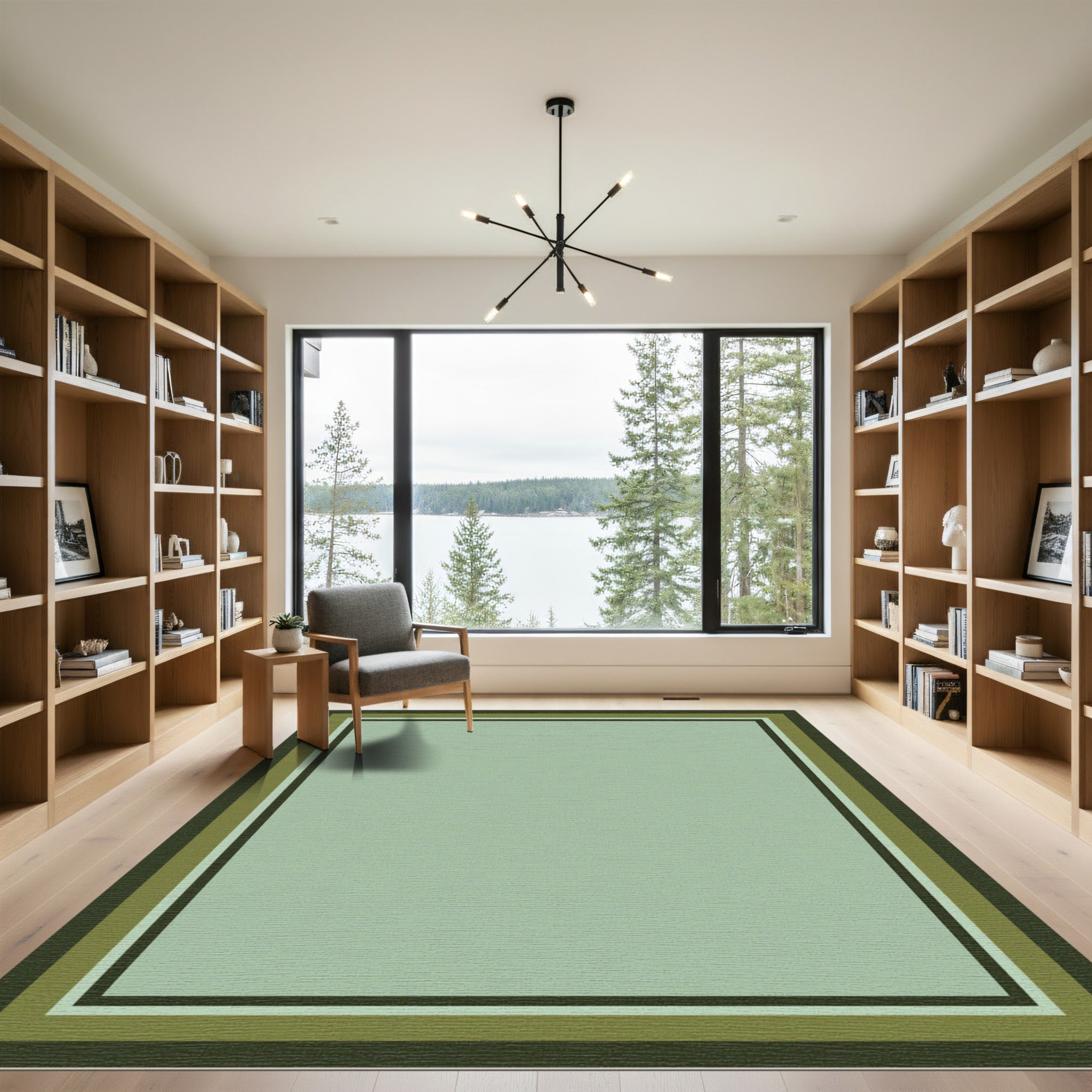 Green Forest Geometric Border Rug