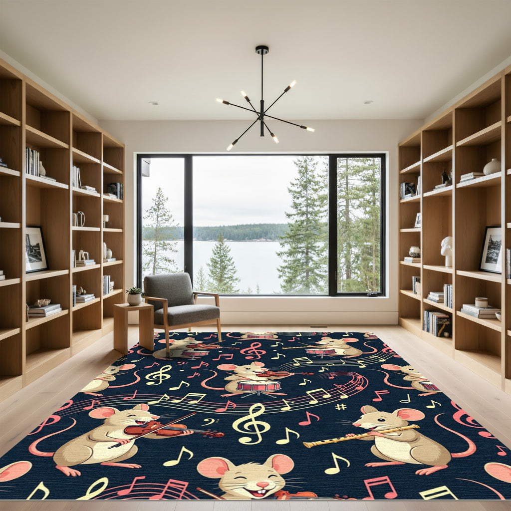 Whimsical Mouse Musicians and Musical Notes Rug