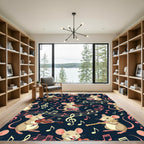 Whimsical Mouse Musicians and Musical Notes Rug