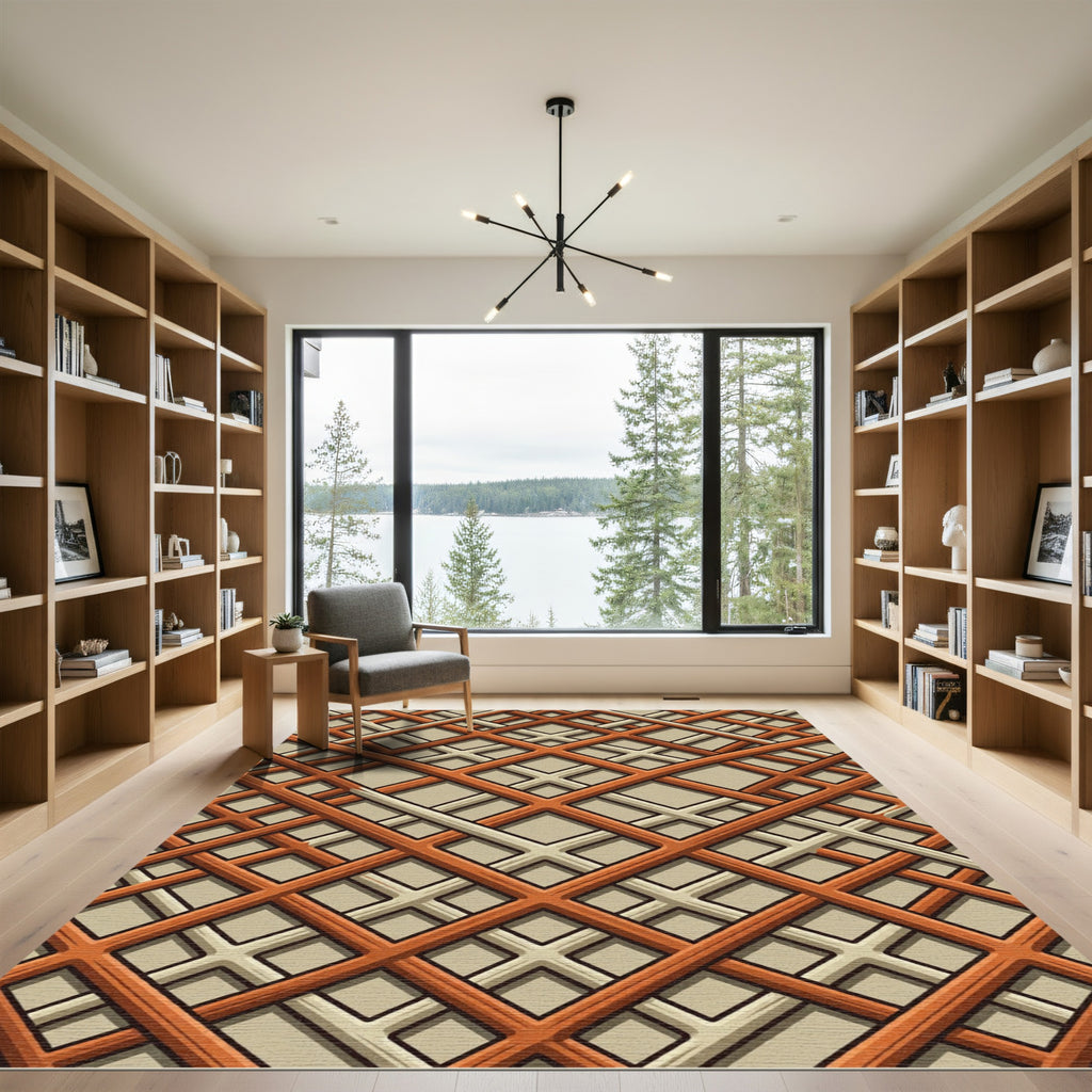 Terracotta Lattice Interlocking Squares Rug