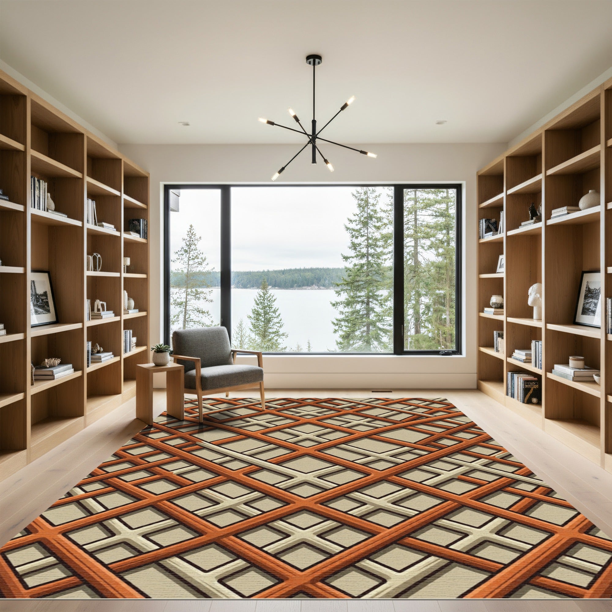 Terracotta Lattice Interlocking Squares Rug