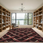 Crimson Interlaced Geometric Lattice Rug