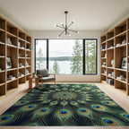 Elegant Emerald Peacock Feather Mandala Rug