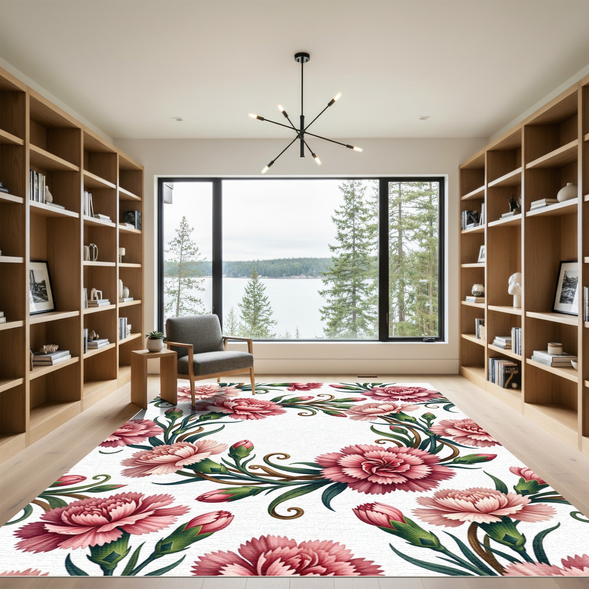 Elegant Pink Carnation Floral Wreath Rug
