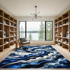 Deep Blue Swirl Watercolor Abstract Rug