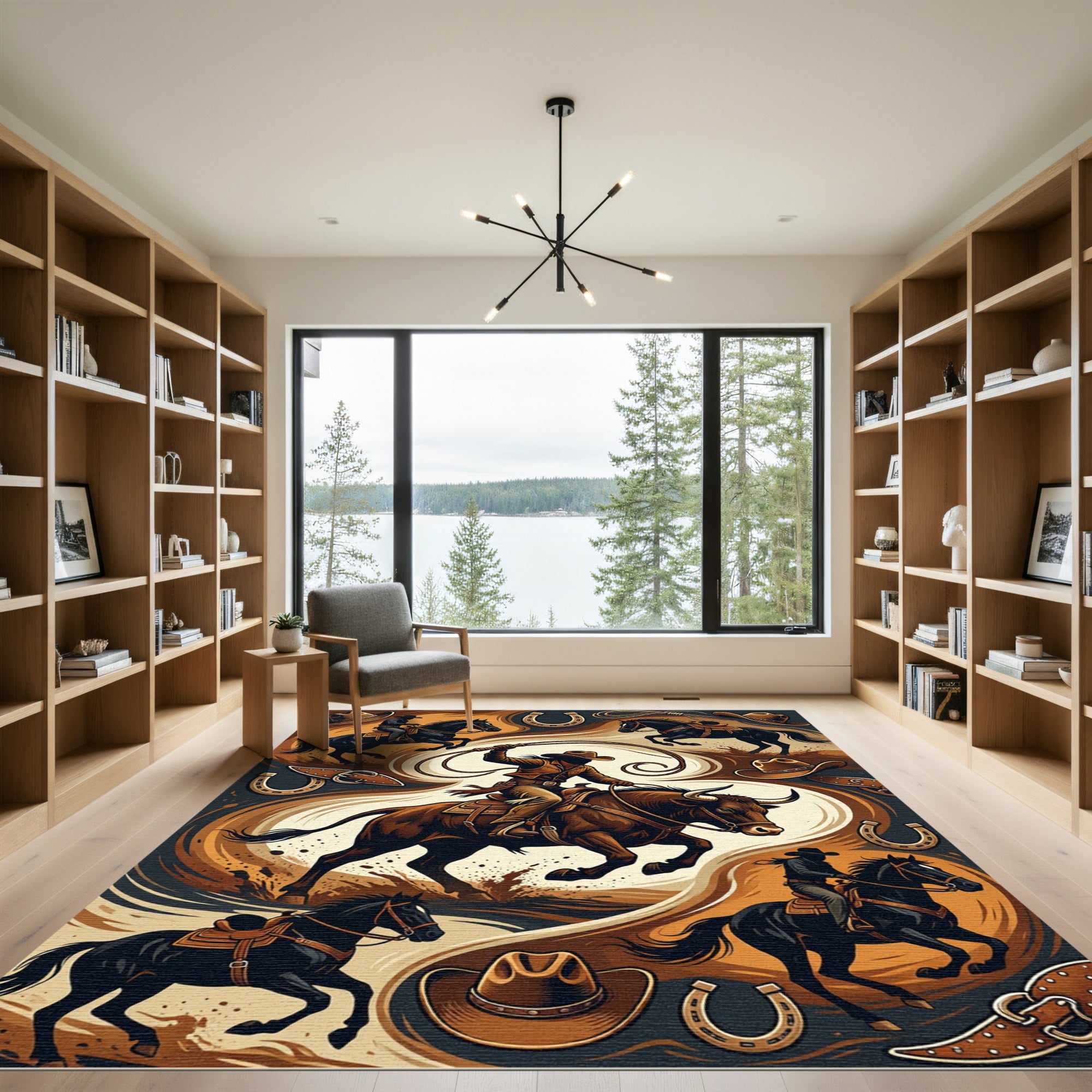 Rustic Western Rodeo Cowboy Horse Art Rug