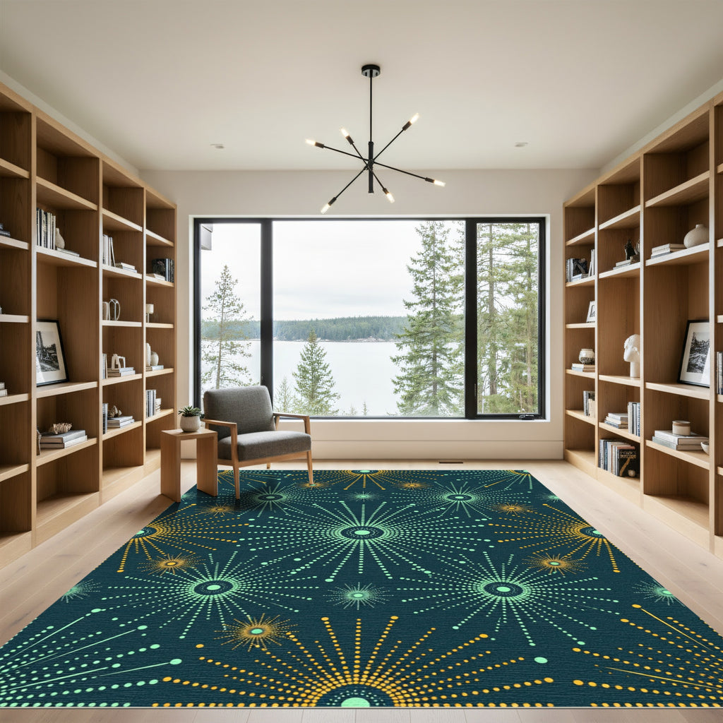 Muted Teal Orange Starburst Radiance Rug