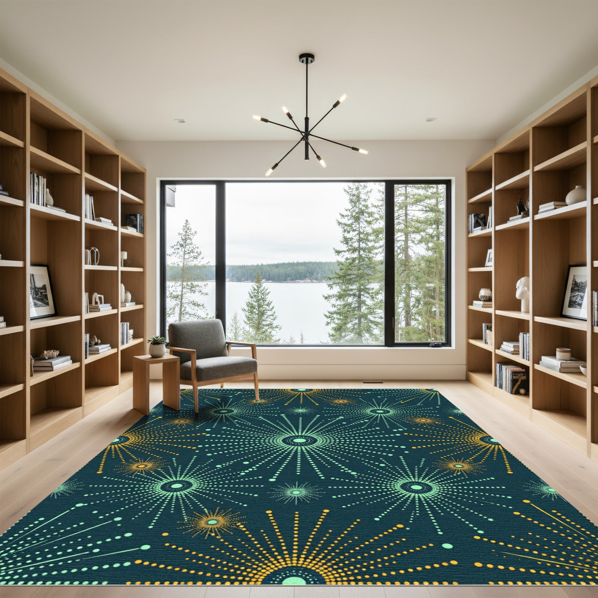 Muted Teal Orange Starburst Radiance Rug