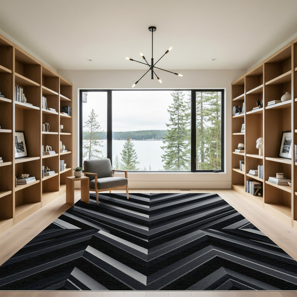 Monochromatic Grey Angular Chevron Geometric Rug